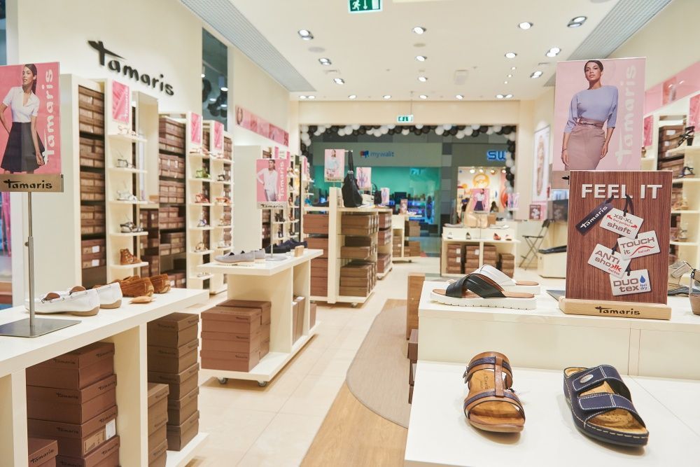 The new flagship store of the German shoe brand Tamaris in the shopping center MEGA Belaya Dacha