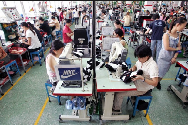 Chinese workers from a shoe factory on strike