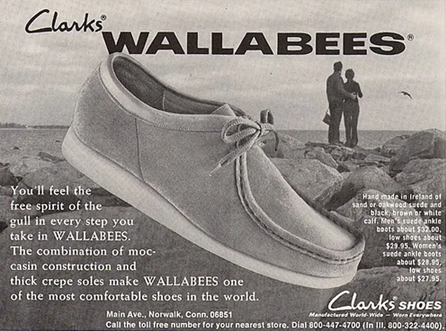 Anuncio original del zapato Clarks Wallabees de los años 1970